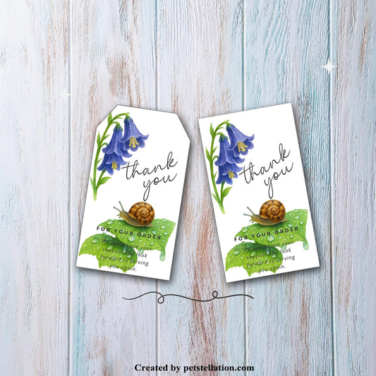 43A1-3 Snail & Rainy Leaf Watercolor Thank You Tag – Editable Canva Template | Botanical Gift Label