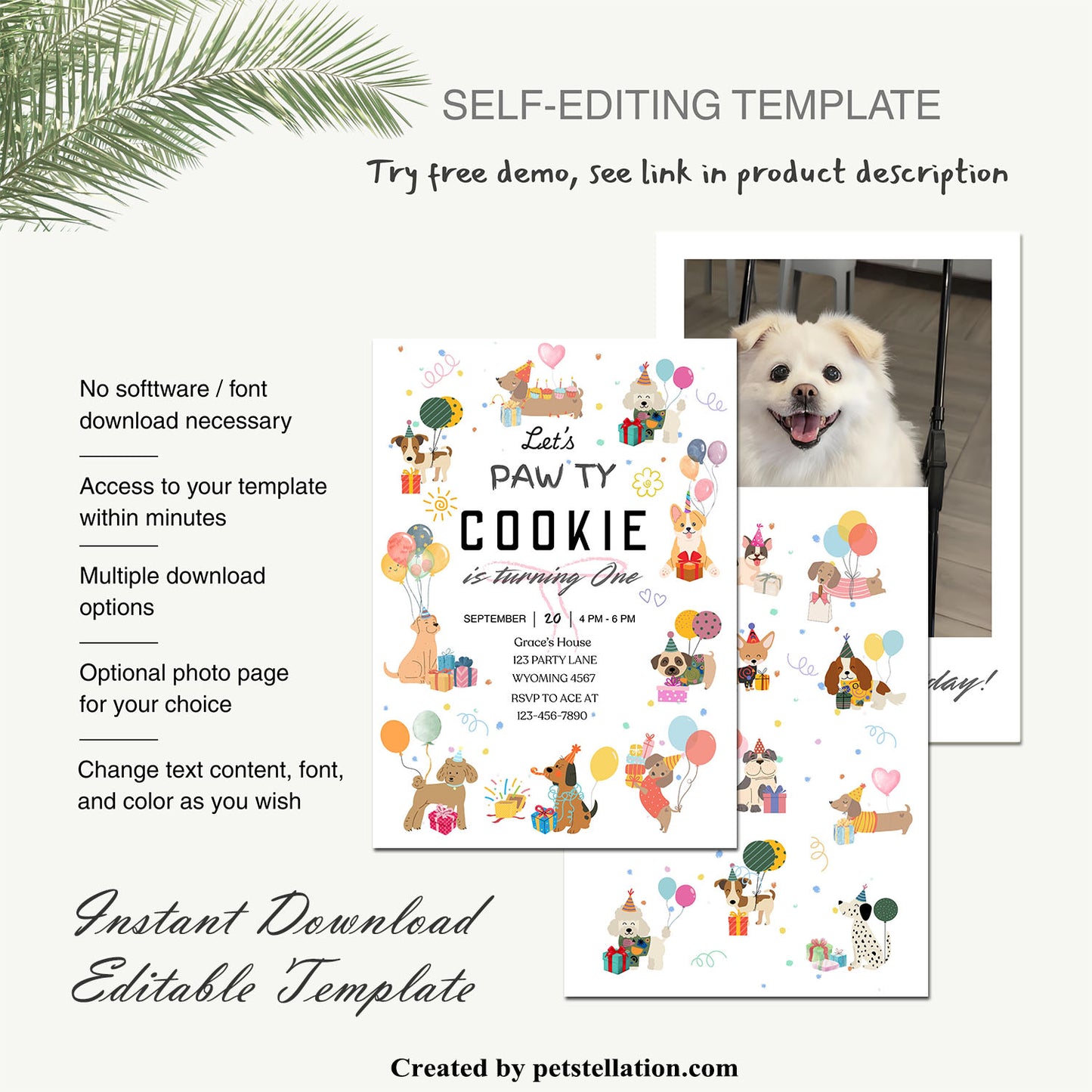 31D Editable Dog Birthday & Gotcha Day Invitation – Canva Pet Party Template