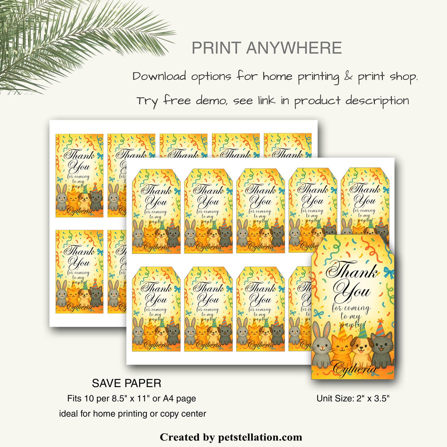 46D9 Bright & Cute Animal Thank You Tag – Printable Canva Gift Label Template (2 Shapes, Editable)
