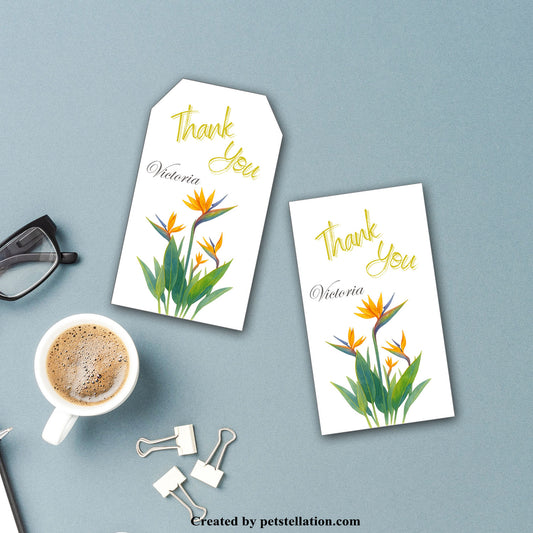 43A1-1 Botanical Watercolor Thank You Tag Template – Bird of Paradise | Editable Gift Label for Party Favors, Packaging & More