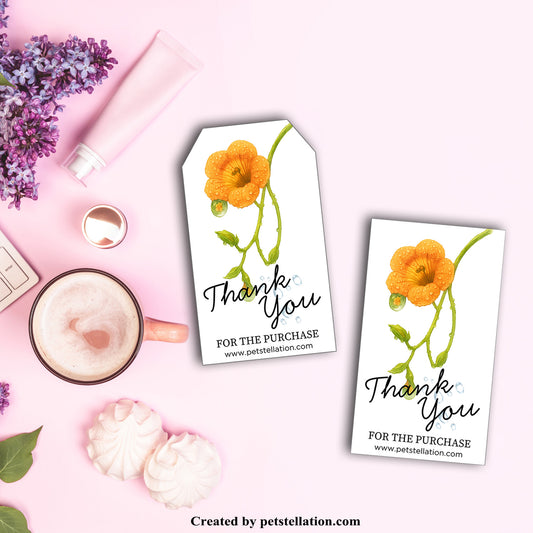 43A1-4 Trumpet Flower Rainy Watercolor Thank You Tag – Printable Floral Label (Editable Canva Template)