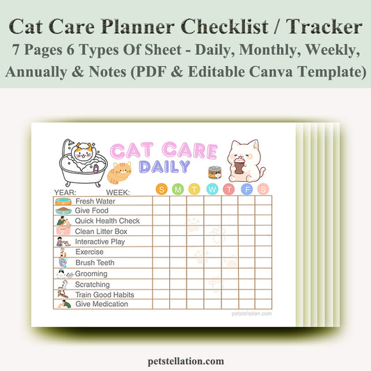 02D Ultimate Cat Care Planner - Daily to Yearly Schedule | PDF Download + Editable Canva Template | A4 & US Letter Sizes
