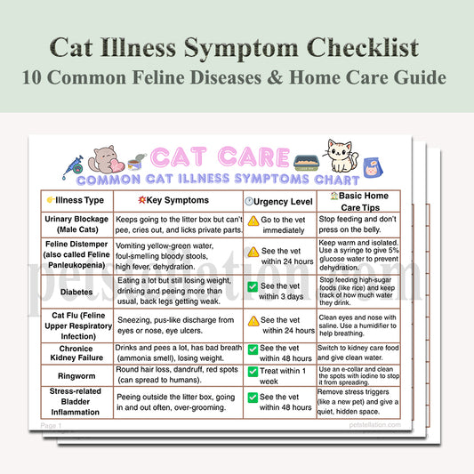 12D-1 Cat Illness Symptom Checklist & Home Care Guide – 10 Common Feline Diseases (Printable PDF)