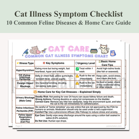 12D-1 Cat Illness Symptom Checklist & Home Care Guide – 10 Common Feline Diseases (Printable PDF)