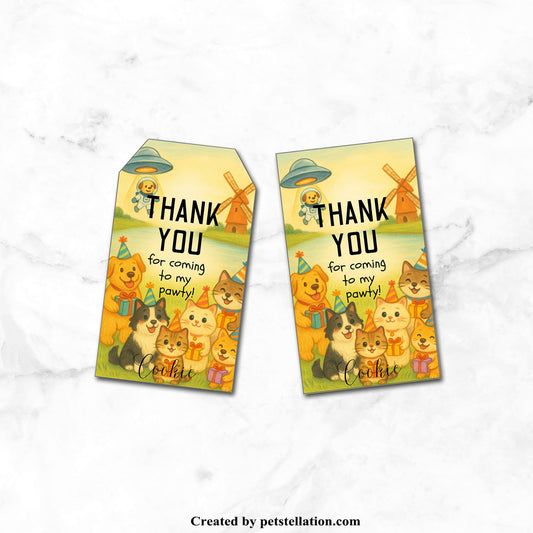 40G Editable Pet Party Thank You Tags | Crayon Style Dog & Cat Gift Tags | Canva Template – 2 Shapes