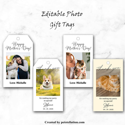 45E Editable Minimalist Photo Gift Tags | DIY Custom Labels for Pawties, Birthdays, Parents & More | Canva Template | Printable Favor Tags (8 Pages)