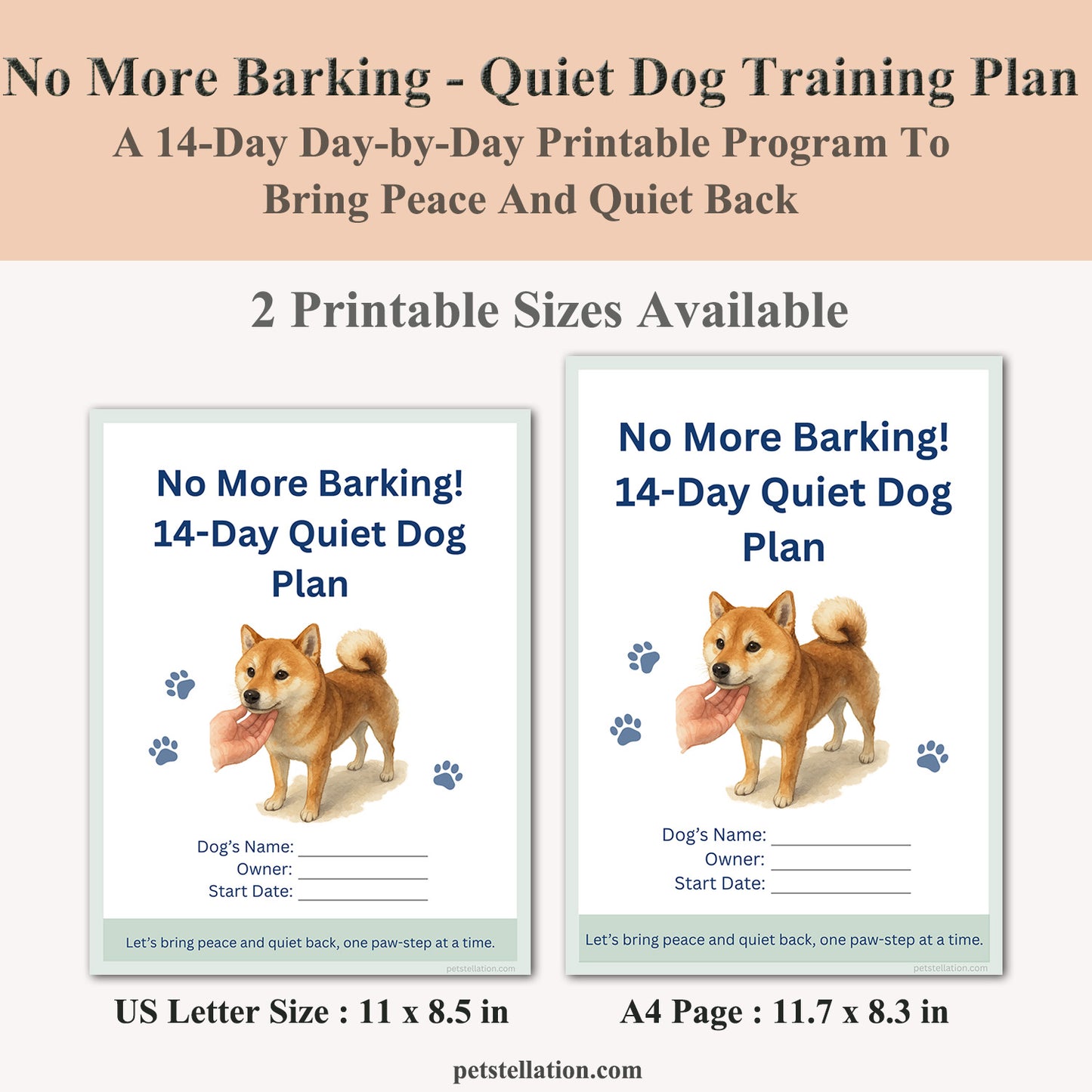 01F6-1 No More Barking! 14-Day Dog Barking Training Plan (Printable PDF, A4 & US Letter)