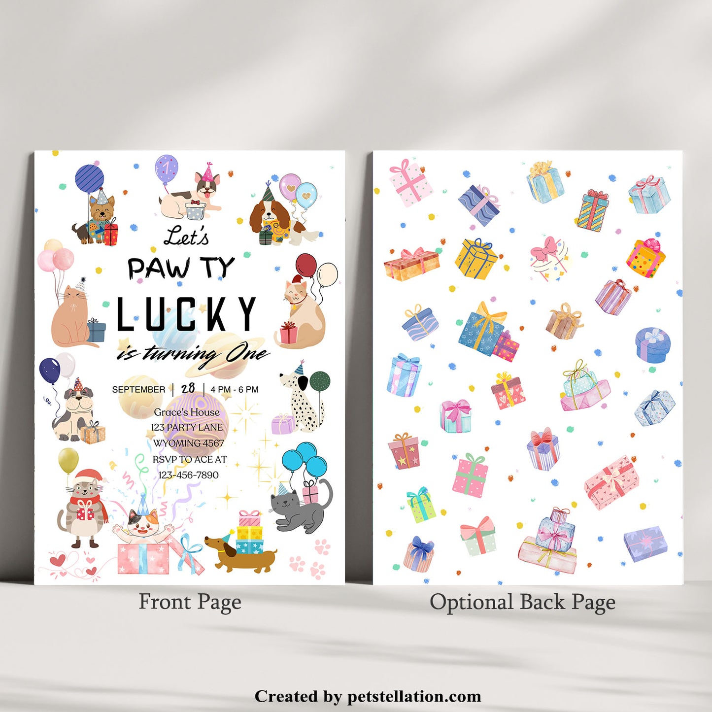 30D Editable Pet Birthday & Gotcha Day Cards – Instant Download Cat & Dog Greeting Cards For Party Invitation