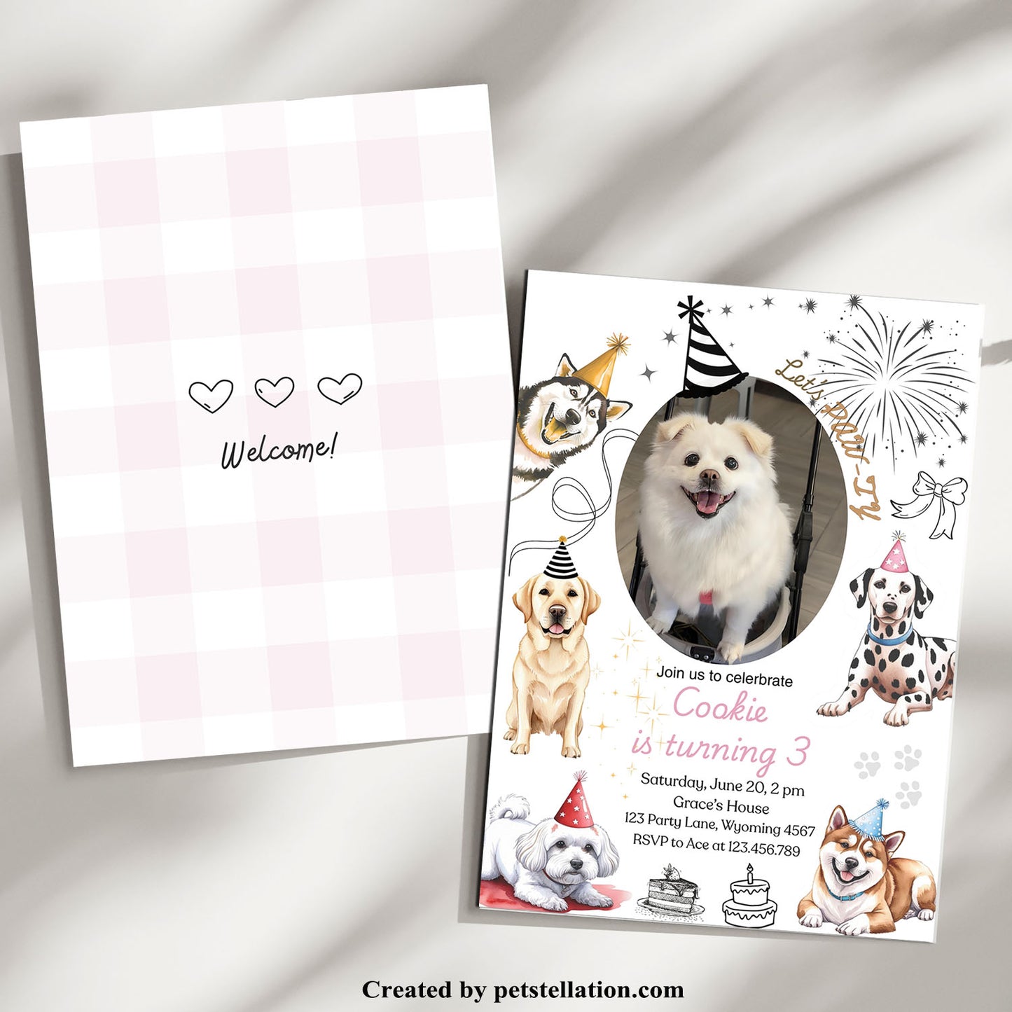 31A Editable Dog Birthday & Gotcha Day Invitation – Canva Pet Party Card Template
