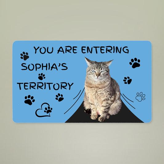 90E7 Personalized Pet Welcome Mat In Blue – Indoor/Outdoor Rug with Custom Name