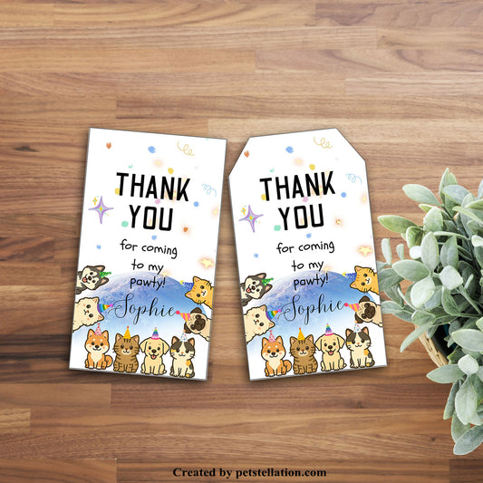 40B Editable Cat and Dog Thank You Tags - Space Planet Party Gift Tags - Printable Canva Template
