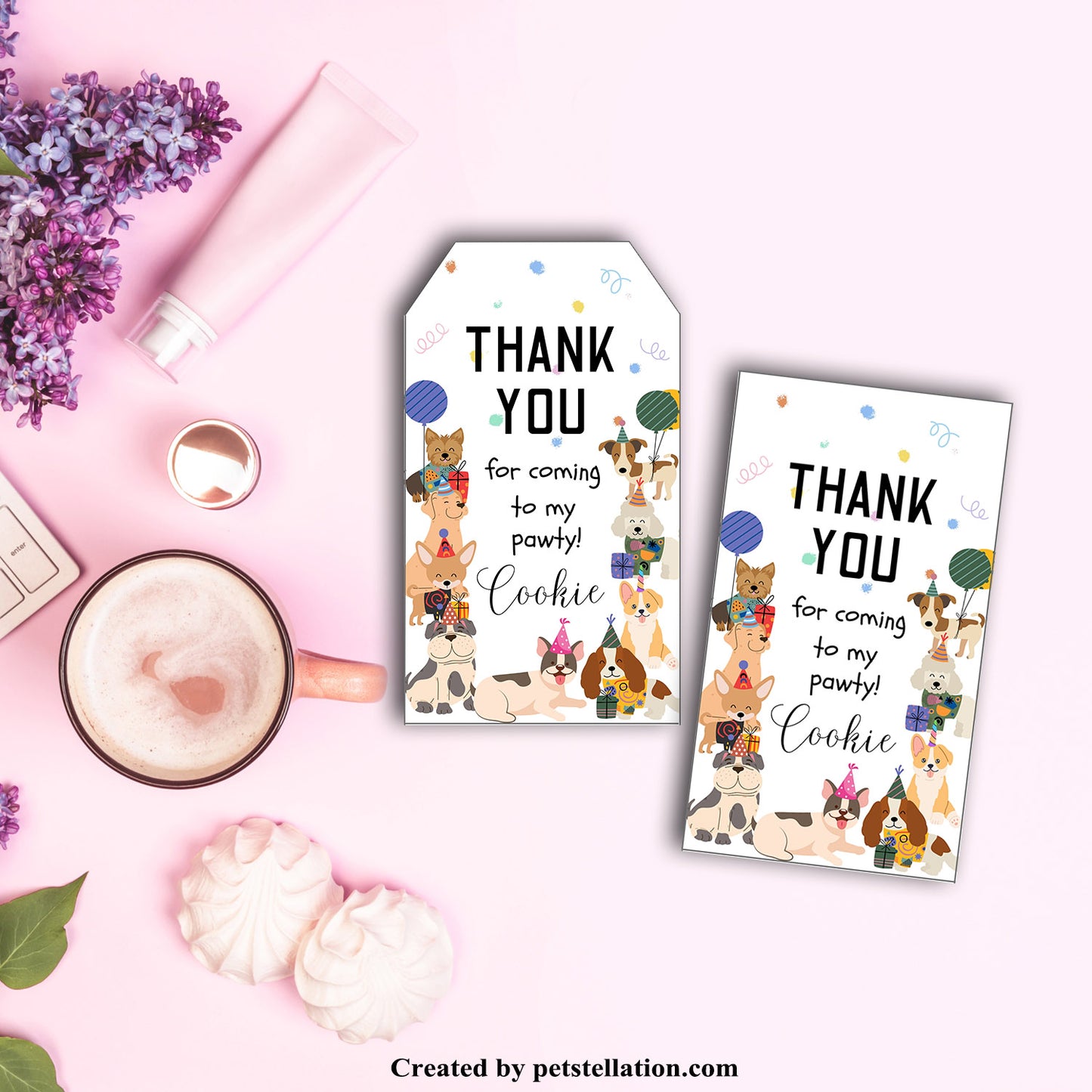 41D Editable Dog Thank You Tags | Cute Puppy Gift Tags & Party Labels | Canva Template | Dog Birthday Party Supplies