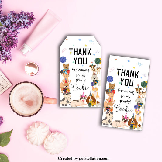 41D Editable Dog Thank You Tags | Cute Puppy Gift Tags & Party Labels | Canva Template | Dog Birthday Party Supplies
