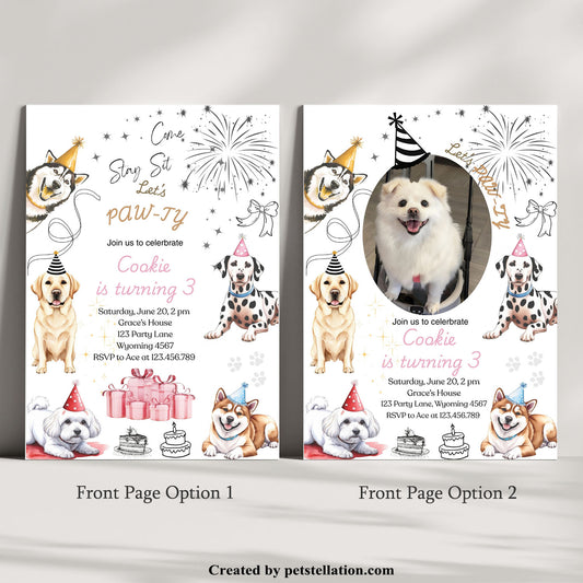 31A Editable Dog Birthday & Gotcha Day Invitation – Canva Pet Party Card Template