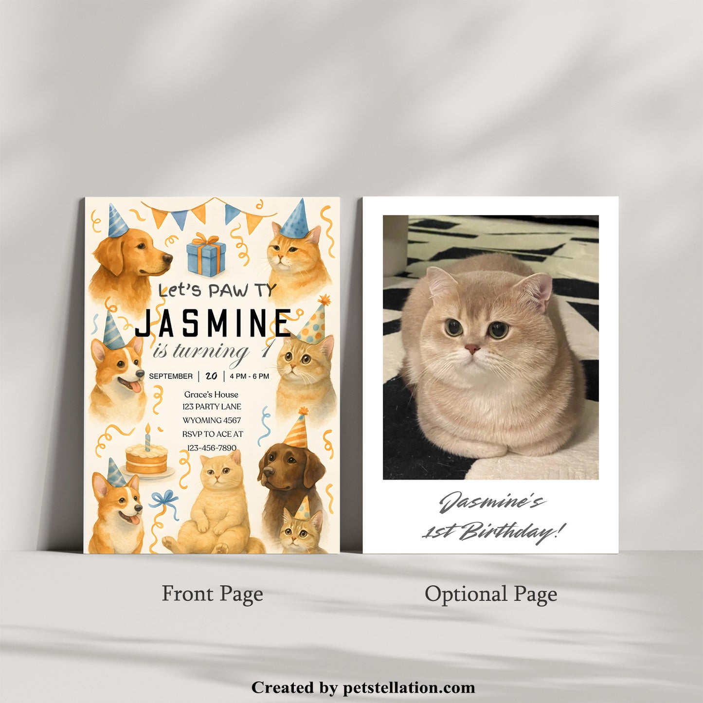 30A5 Pet Birthday Party Invitation Template for Canva – Editable 5x7" Card for Dogs and Cats