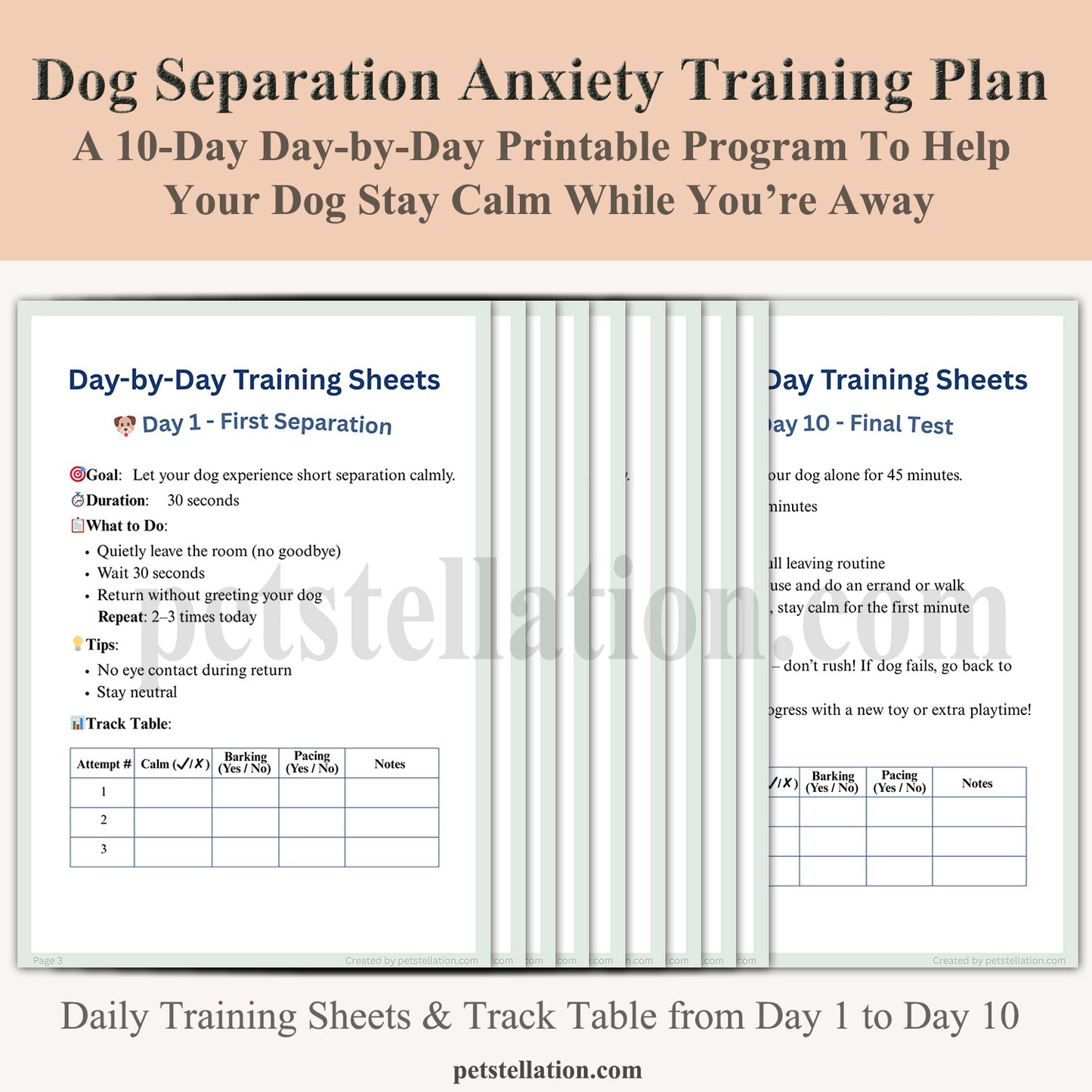 01F6 Dog Separation Anxiety Training Plan (Printable PDF) – 10-Day Step-by-Step Behavior Tracker