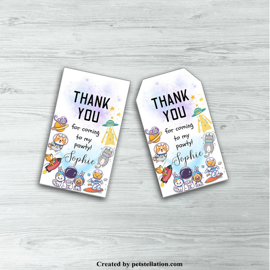 40C Editable Space Cat and Dog Thank You Tags – Astronaut Animal Gift Tags – Printable Canva Template