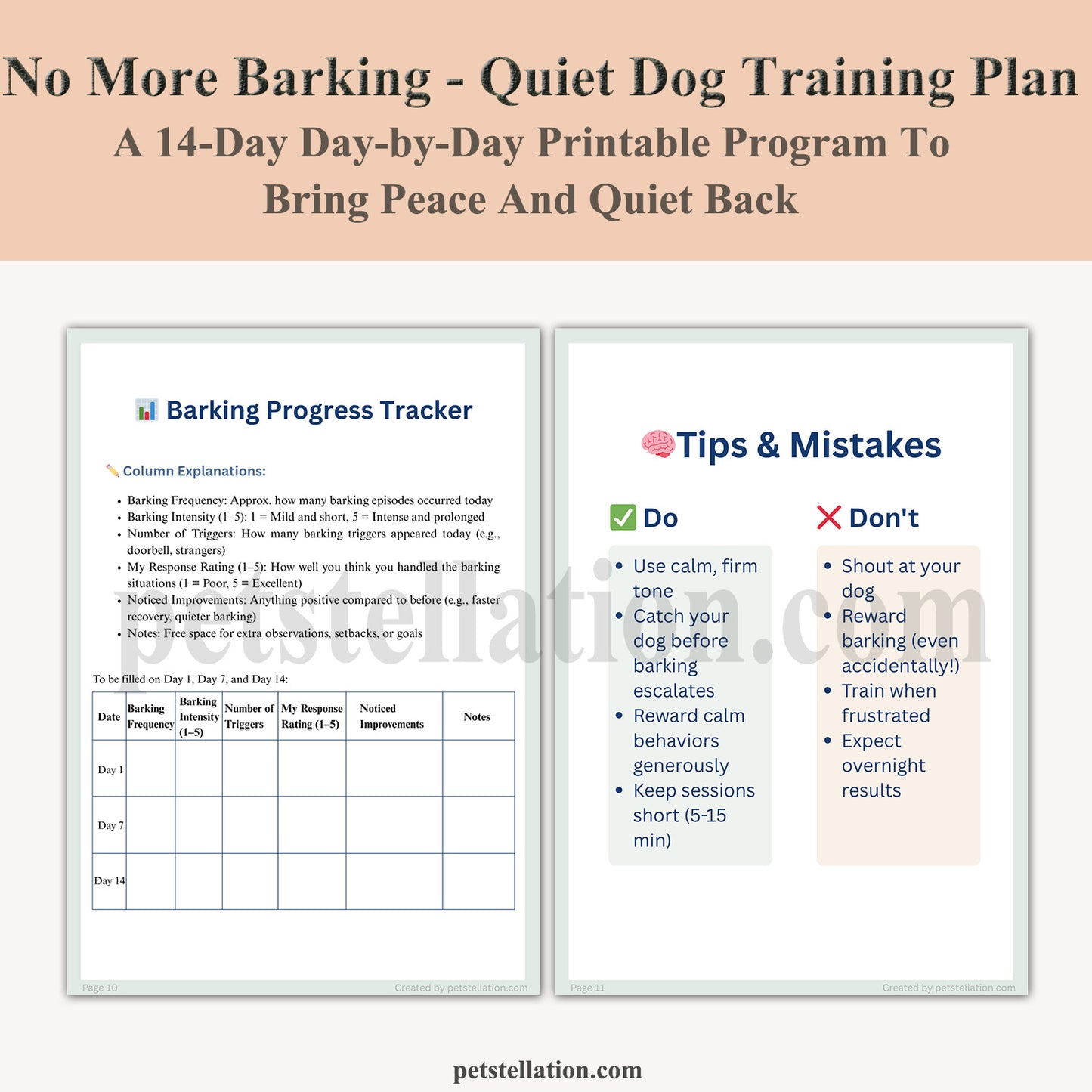 01F6-1 No More Barking! 14-Day Dog Barking Training Plan (Printable PDF, A4 & US Letter)