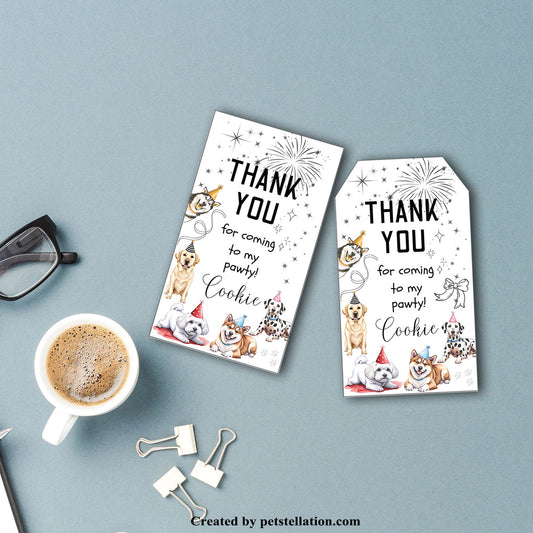 41A Editable Watercolor Dog Thank You Tags – Celebration Party Gift Tags – Canva Template